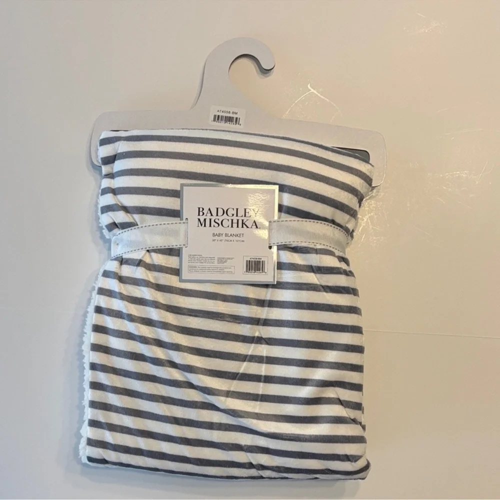 Badgley Mischka Baby Blanket Gray and White Striped 30